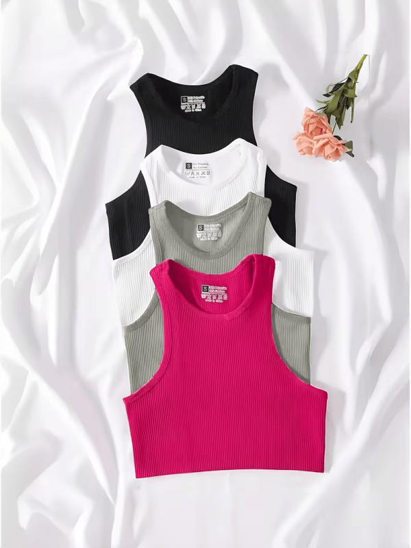 4-Pack Women’s Ribbed Seamless Crop Tank Tops – Breathable Athletic & Casual Wear