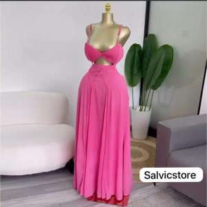 Elegant Pink Cut-Out Maxi Dress