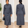 Elegant Printed Long-Sleeve Midi Dress