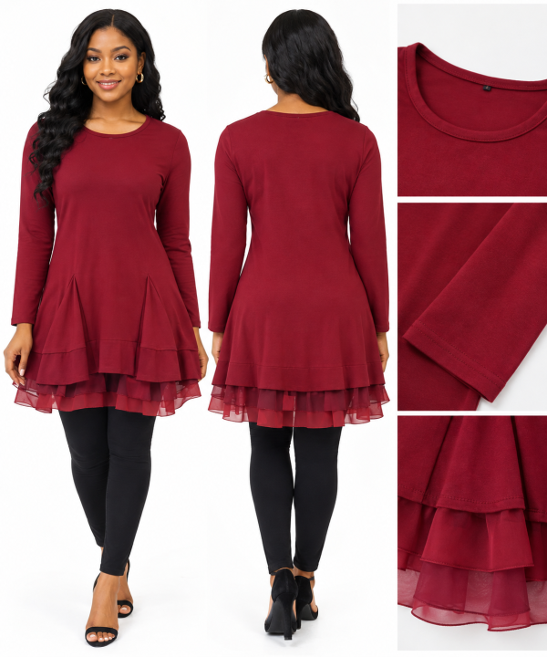 BB27123E-6D2D-43E9-BF61-090CC267D502 Burgundy Ruffle-Hem Long-Sleeve Top